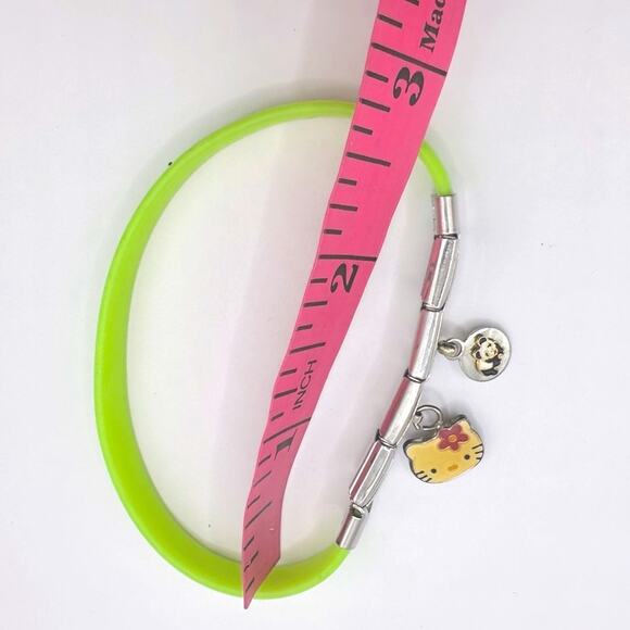Hello Kitty Sanrio Jewelry Set Red Bow Stud Earrings Green Charm Bracelet Pink - Picture 7 of 15